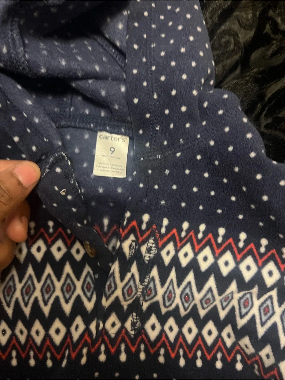 Carter's Navy Blue Hooded Pullover Sweater with Fair Isle Stripe